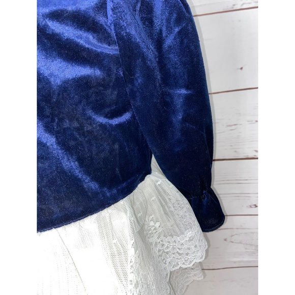 Allison Ann Blue Velvet White Lace Pink Bow Long Sleeves Size 2T Girls Dress Vin - Picture 6 of 11